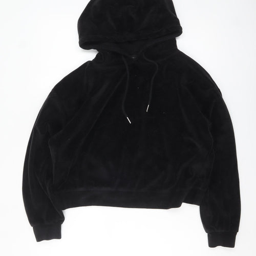 New Look Womens Black Velour Pullover Hoodie Size L Relaxed Fit