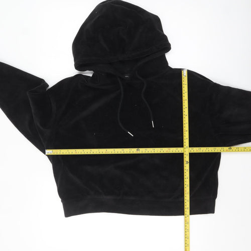 New Look Womens Black Velour Pullover Hoodie Size L Relaxed Fit