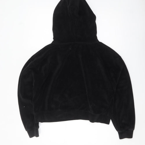 New Look Womens Black Velour Pullover Hoodie Size L Relaxed Fit