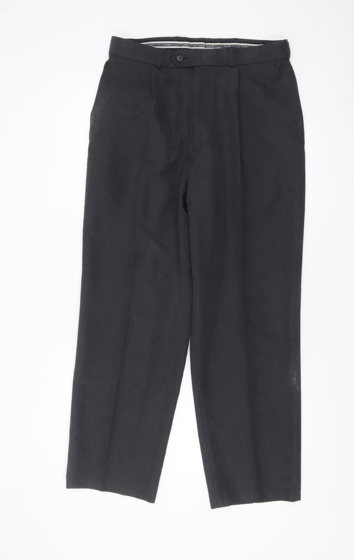 Maine New England Men’s Black Pleated Trousers 32R Regular Fit