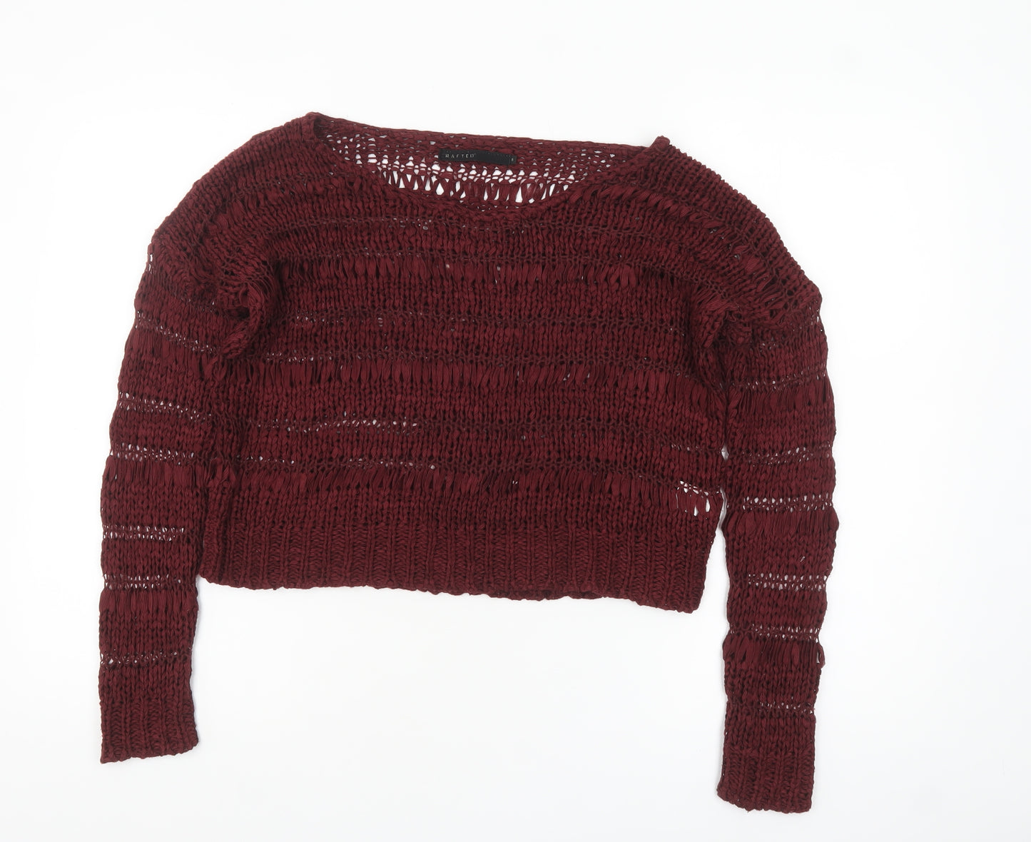 Crafted Womens Red Open-Knit Long Sleeve Pullover Jumper Size 8