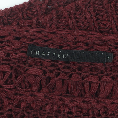 Crafted Womens Red Open-Knit Long Sleeve Pullover Jumper Size 8