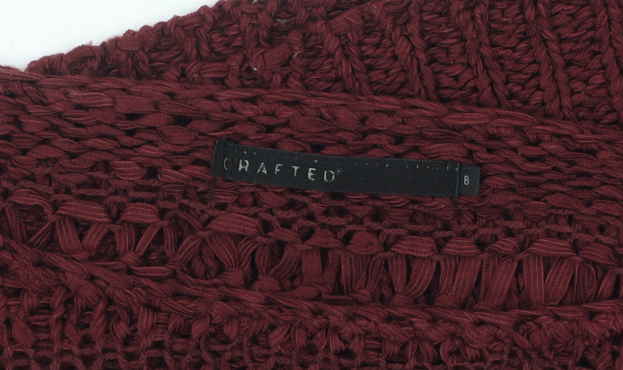 Crafted Womens Red Open-Knit Long Sleeve Pullover Jumper Size 8