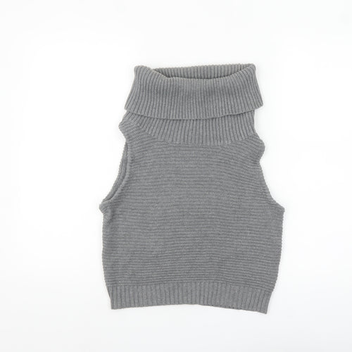 GLAMORO'S Women's Grey Sleeveless Roll Neck Knit Tank Top Size M