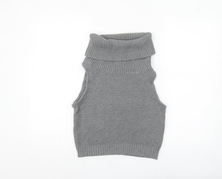 GLAMORO'S Women's Grey Sleeveless Roll Neck Knit Tank Top Size M
