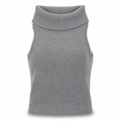 GLAMORO'S Women's Grey Sleeveless Roll Neck Knit Tank Top Size M