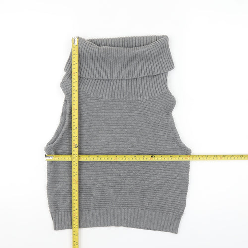 GLAMORO'S Women's Grey Sleeveless Roll Neck Knit Tank Top Size M