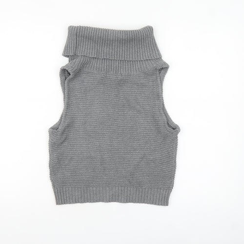 GLAMORO'S Women's Grey Sleeveless Roll Neck Knit Tank Top Size M