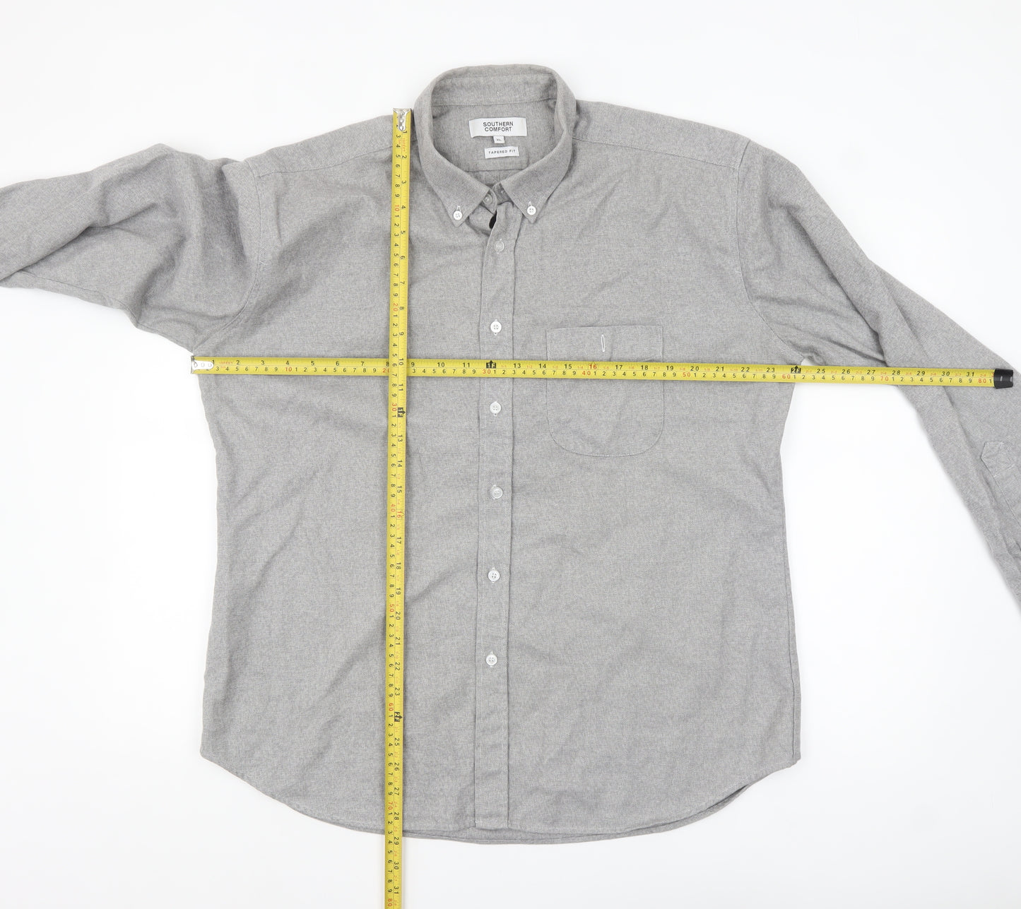Southern Comfort Men's Grey Cotton Button-Up Shirt XL Tapered Fit