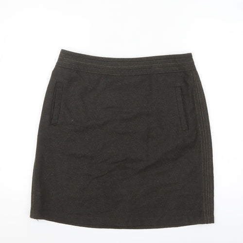 Marks and Spencer Women Brown Wool Tweed Pencil Skirt Size 14