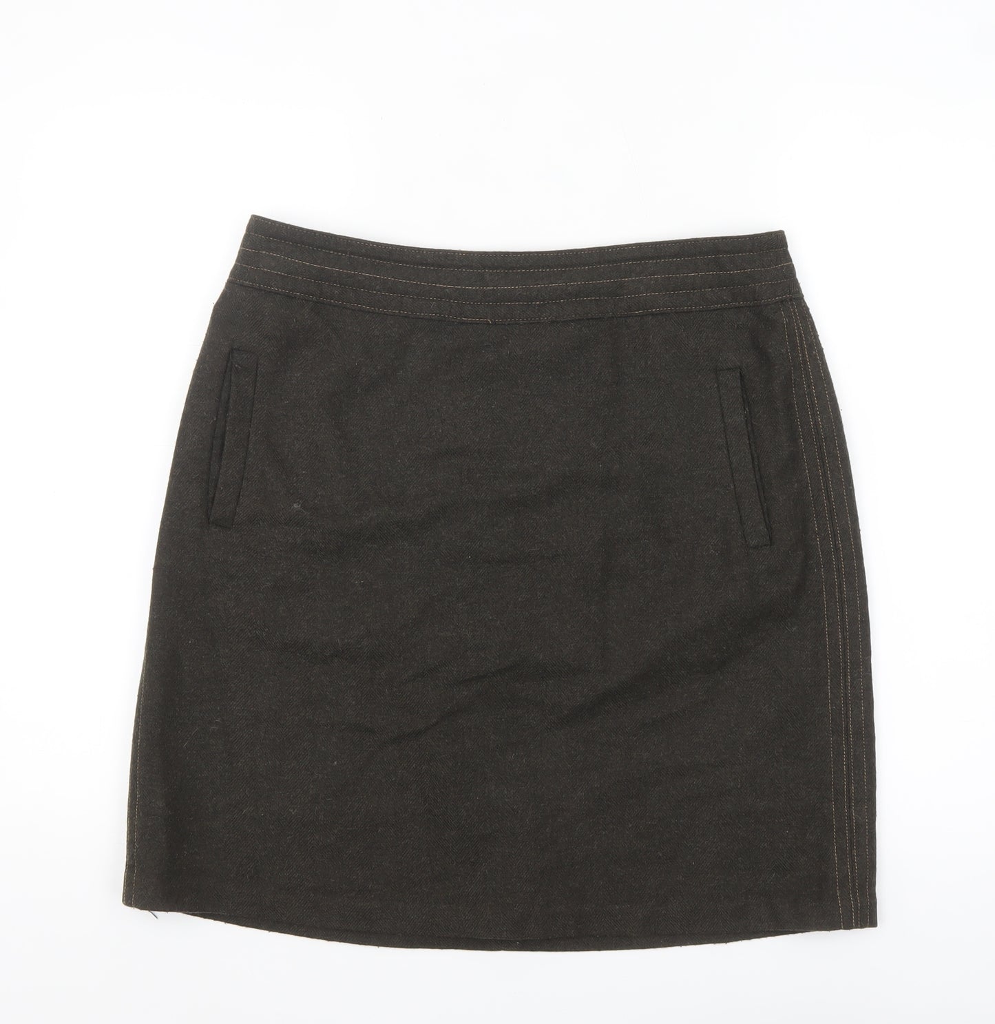 Marks and Spencer Women Brown Wool Tweed Pencil Skirt Size 14