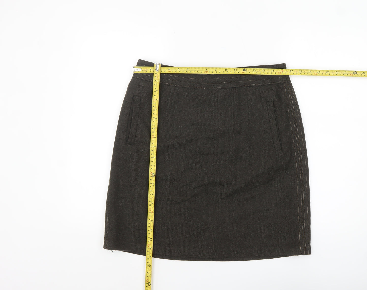 Marks and Spencer Women Brown Wool Tweed Pencil Skirt Size 14