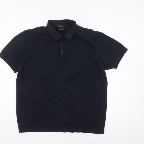 Massimo Dutti Men’s Blue Cotton Polo Shirt Size M Regular Fit