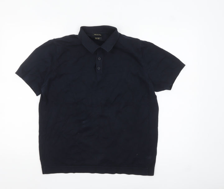 Massimo Dutti Men’s Blue Cotton Polo Shirt Size M Regular Fit