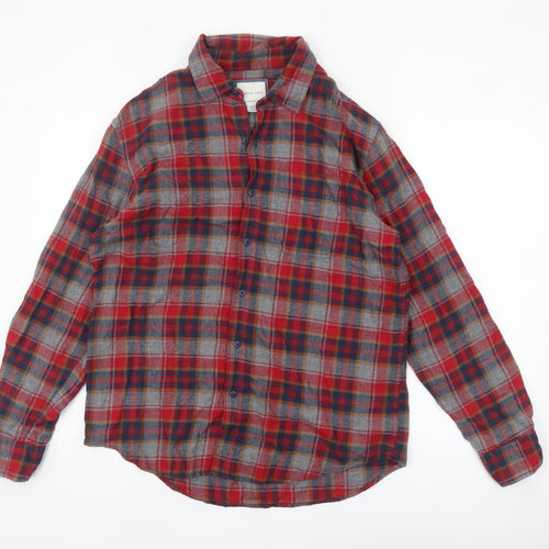 American Eagle Mens Red Plaid Flannel Button-Up Shirt M Regular