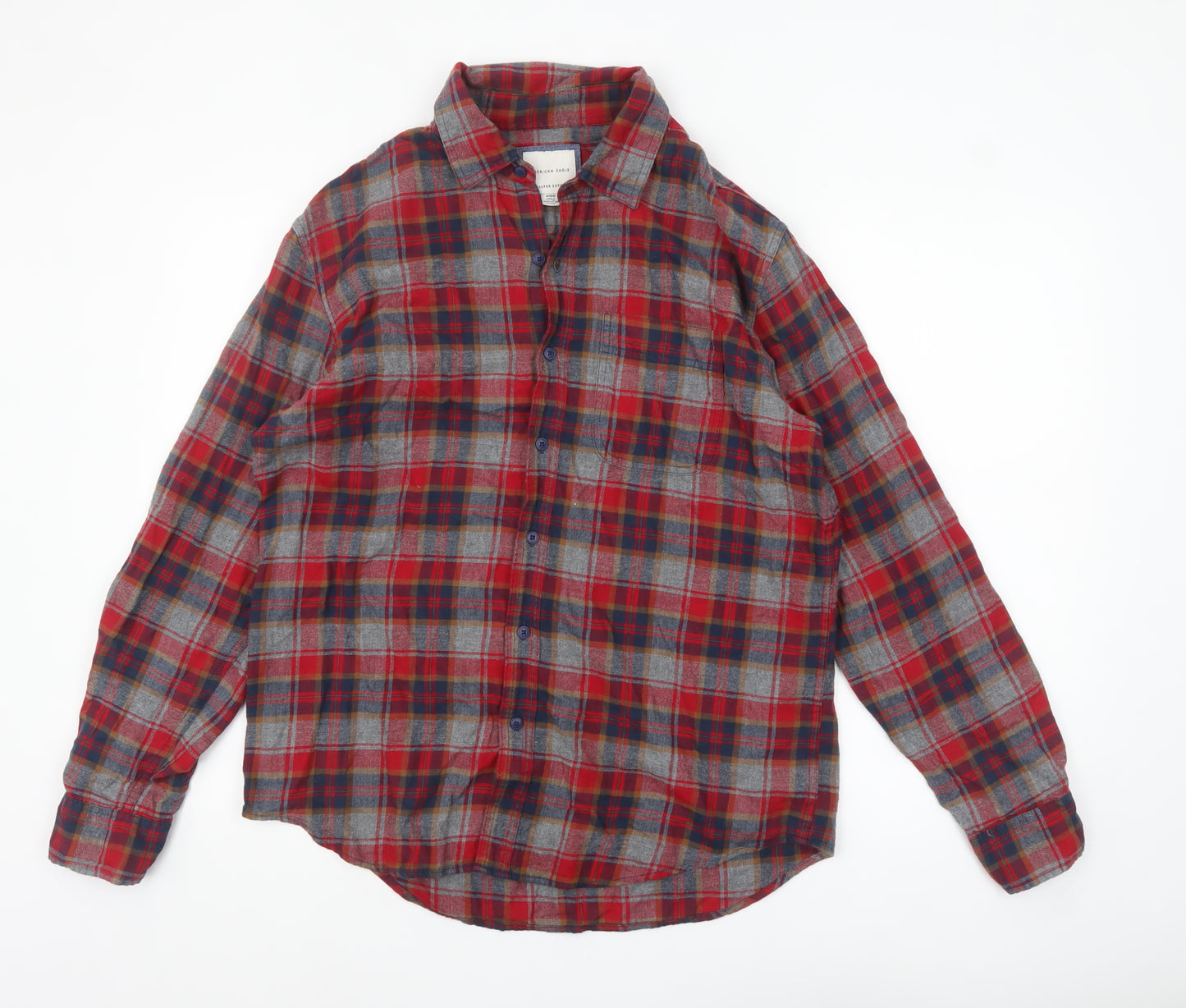 American Eagle Mens Red Plaid Flannel Button-Up Shirt M Regular