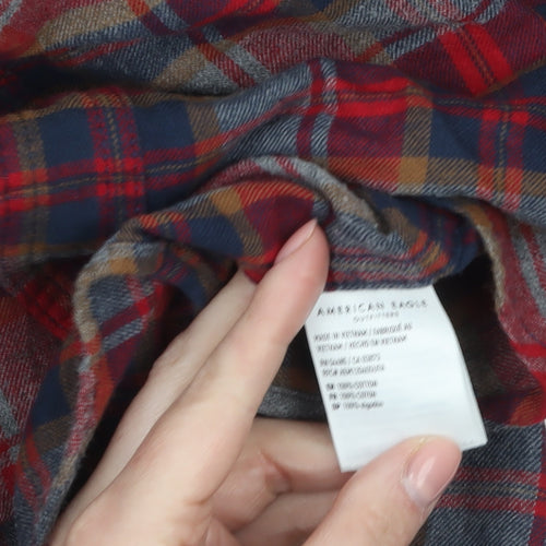 American Eagle Mens Red Plaid Flannel Button-Up Shirt M Regular