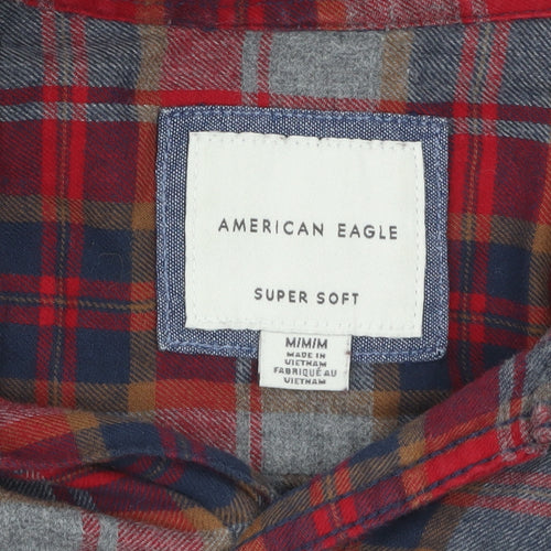American Eagle Mens Red Plaid Flannel Button-Up Shirt M Regular
