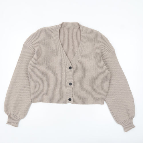 SHEIN Women’s Beige Tall XL Rib-Knit Button Cardigan Jumper