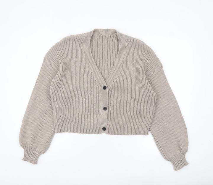 SHEIN Women’s Beige Tall XL Rib-Knit Button Cardigan Jumper