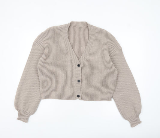 SHEIN Women’s Beige Tall XL Rib-Knit Button Cardigan Jumper