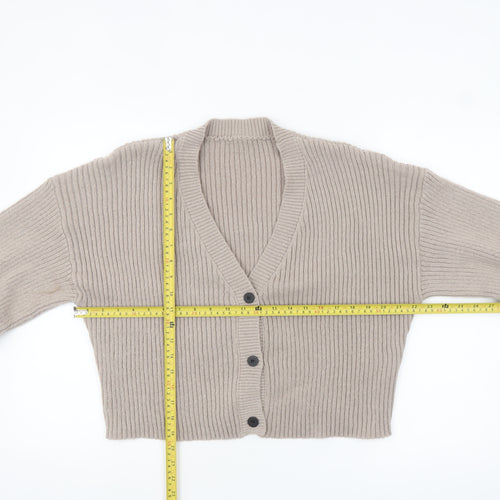 SHEIN Women’s Beige Tall XL Rib-Knit Button Cardigan Jumper