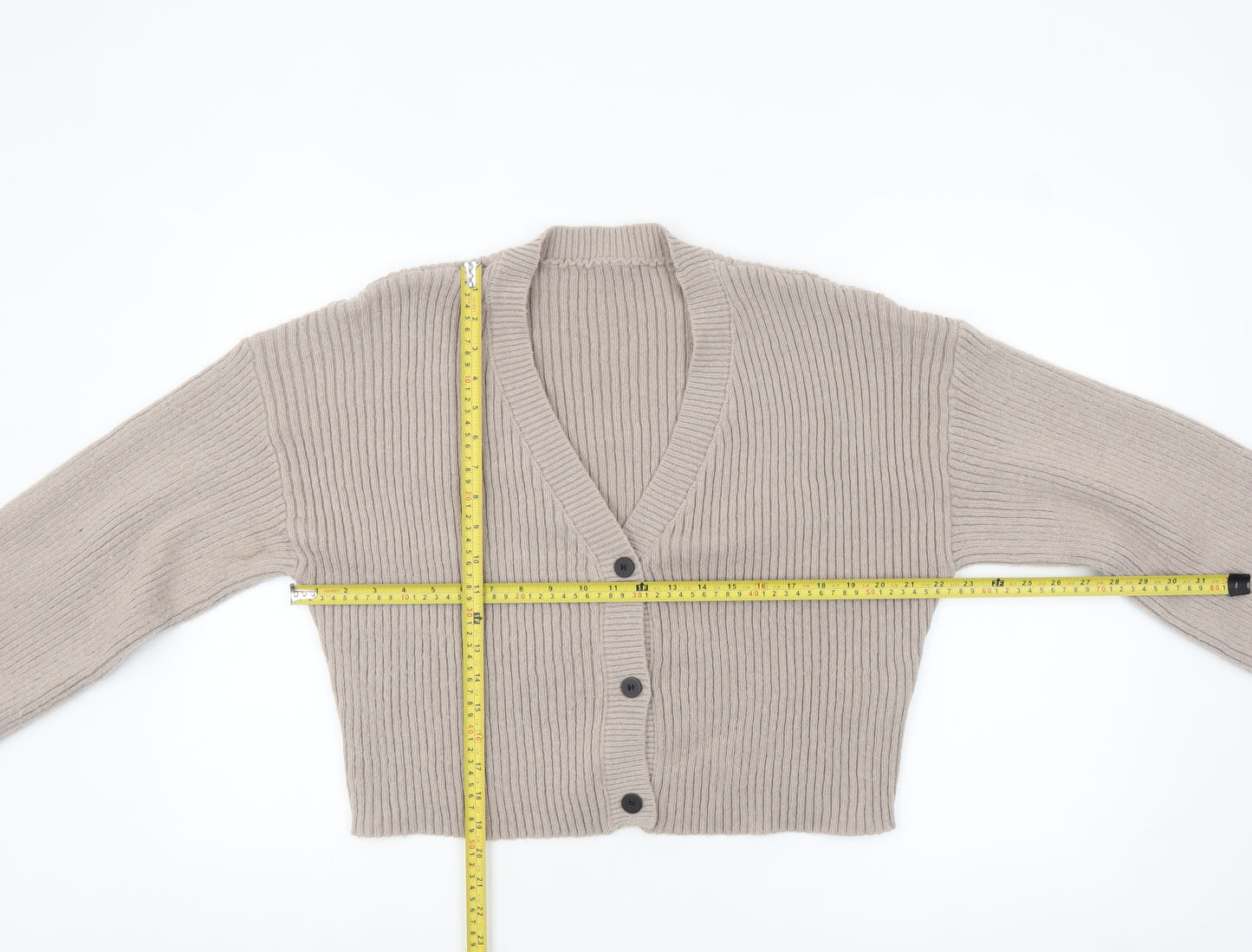 SHEIN Women’s Beige Tall XL Rib-Knit Button Cardigan Jumper