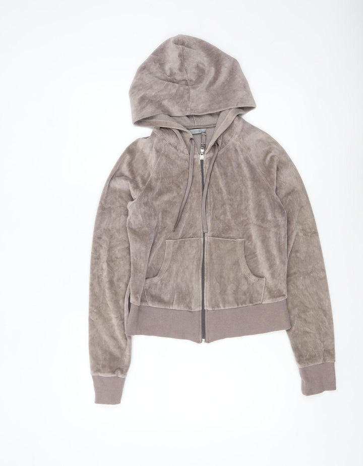 Marks and Spencer Women Taupe Velour Full Zip Hoodie UK 10