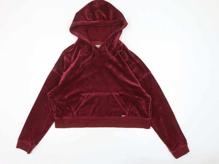 Hollister Womens Burgundy Velvet Pullover Hoodie Size M