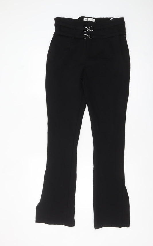 ZARA Women’s Black High Waist Belted Flared Trousers Size L