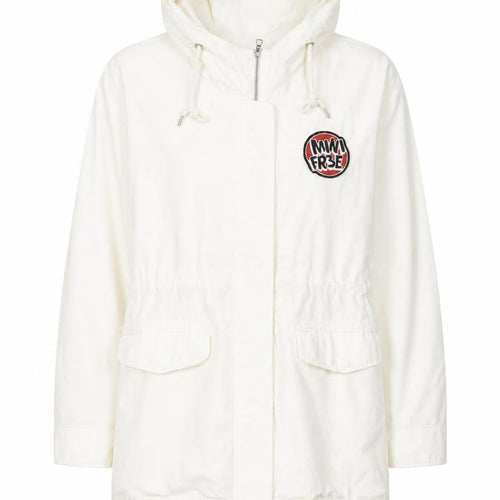 Yishion Women White Graphic Hooded Parka Jacket Size 10 Regular Fit