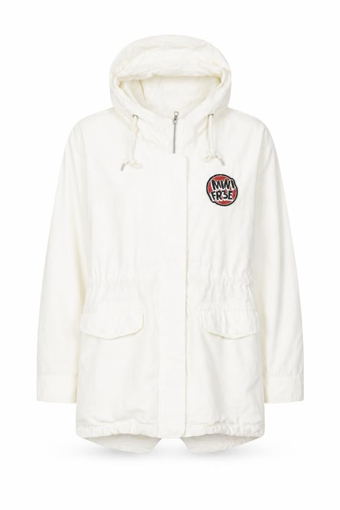 Yishion Women White Graphic Hooded Parka Jacket Size 10 Regular Fit