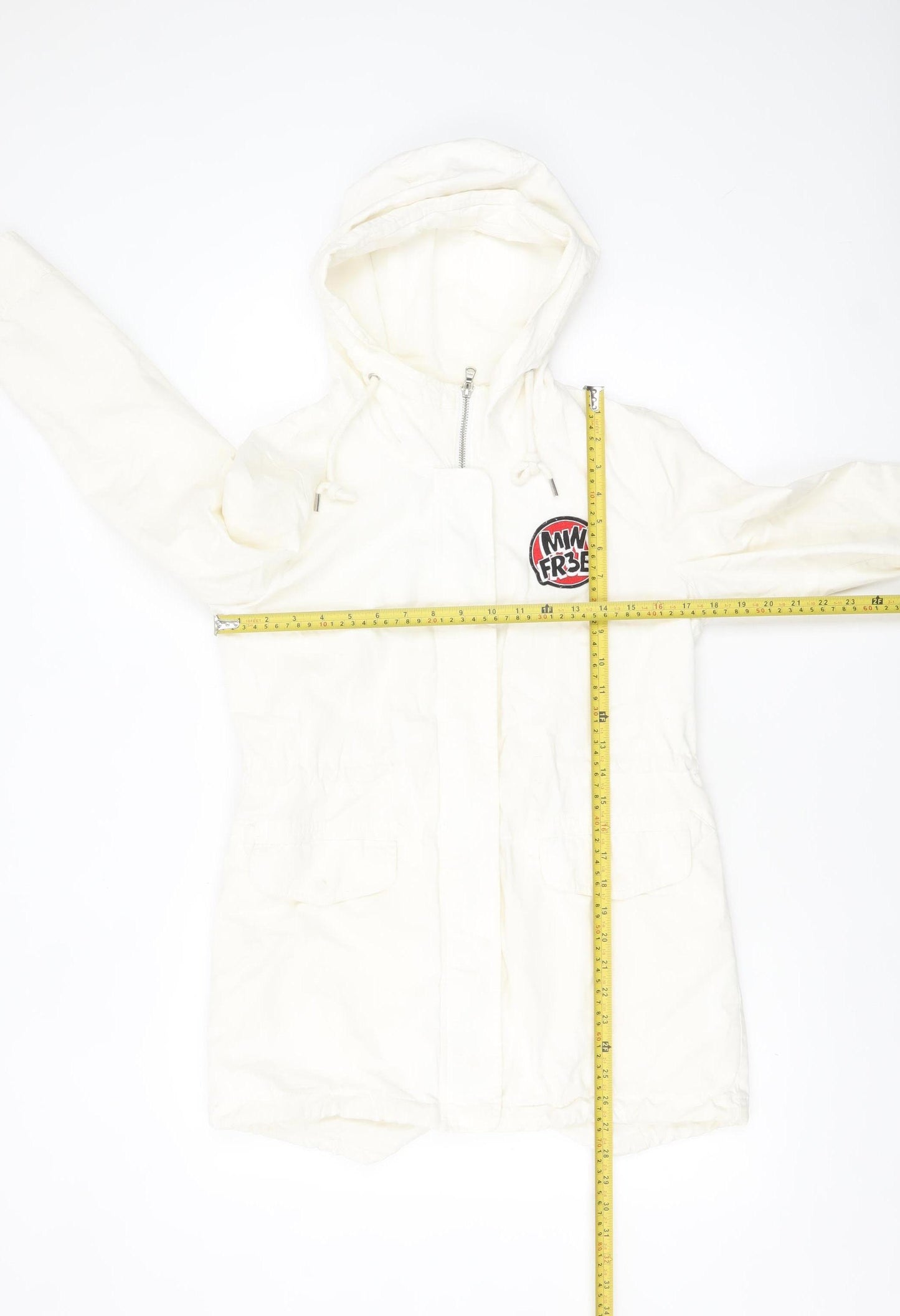 Yishion Women White Graphic Hooded Parka Jacket Size 10 Regular Fit