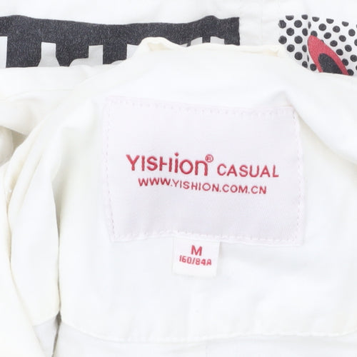 Yishion Women White Graphic Hooded Parka Jacket Size 10 Regular Fit