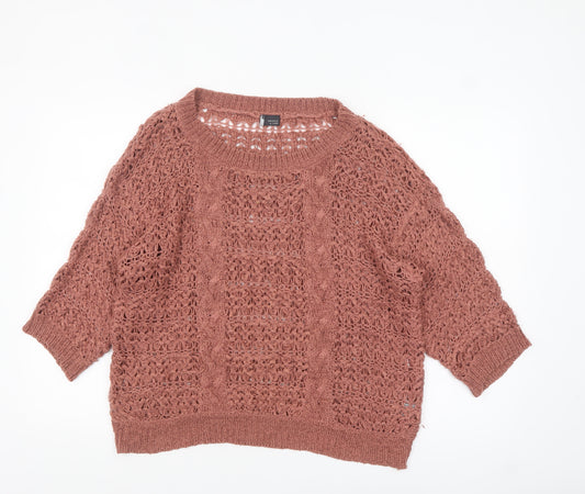 Sparkle & Fade Women’s Brown Open-Knit Pullover Jumper Size L