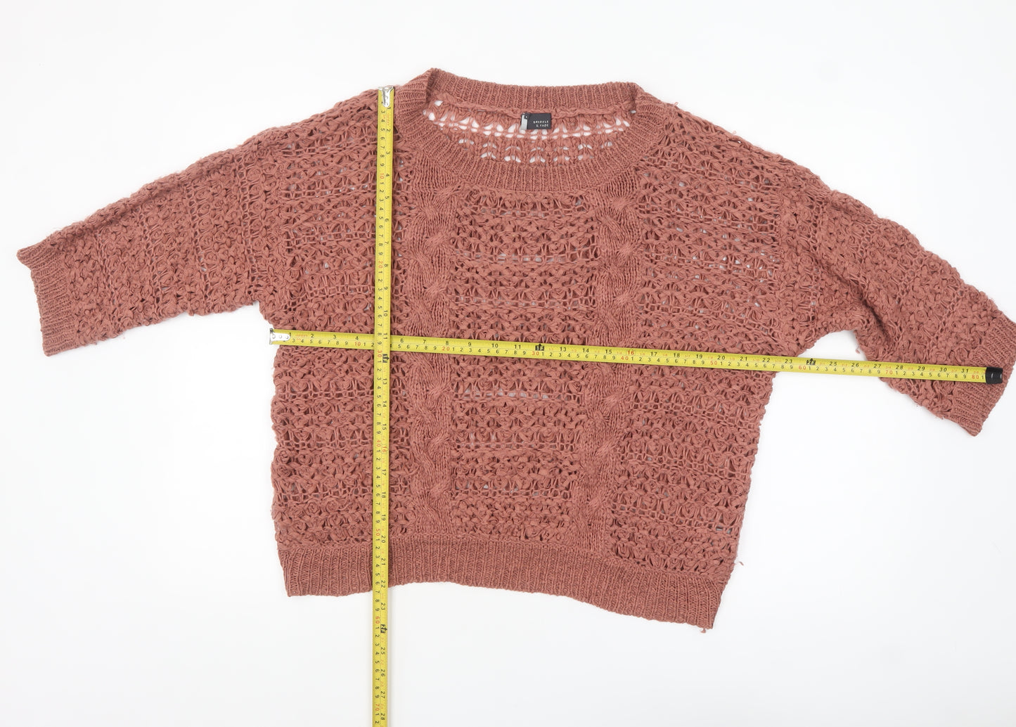 Sparkle & Fade Women’s Brown Open-Knit Pullover Jumper Size L