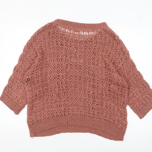 Sparkle & Fade Women’s Brown Open-Knit Pullover Jumper Size L