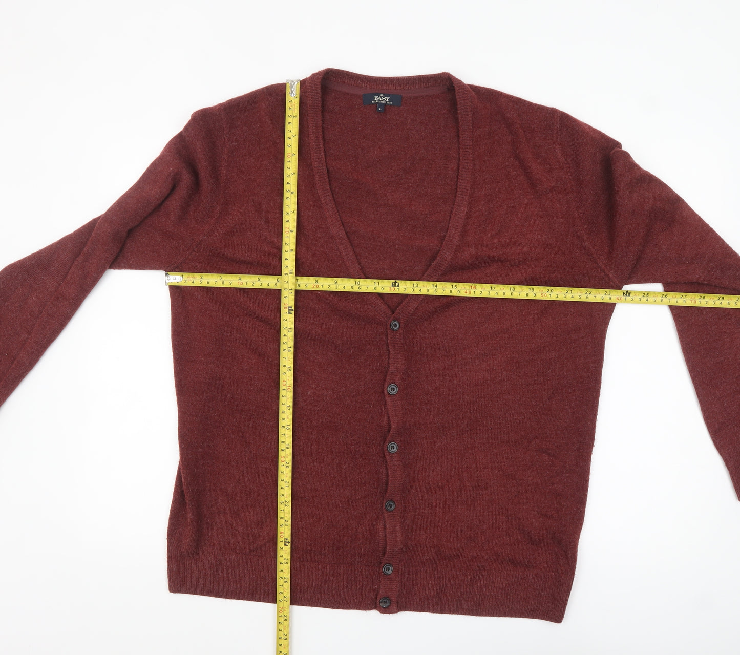 Easy Men’s Brown Acrylic Button-Up Cardigan Size L