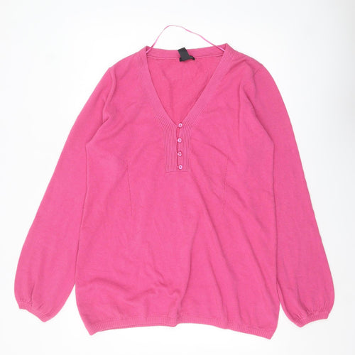 H&M Mama Women's Pink V-Neck Henley Knit Jumper Size 16