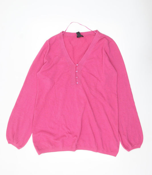 H&M Mama Women's Pink V-Neck Henley Knit Jumper Size 16