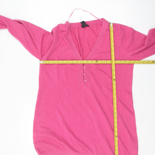 H&M Mama Women's Pink V-Neck Henley Knit Jumper Size 16