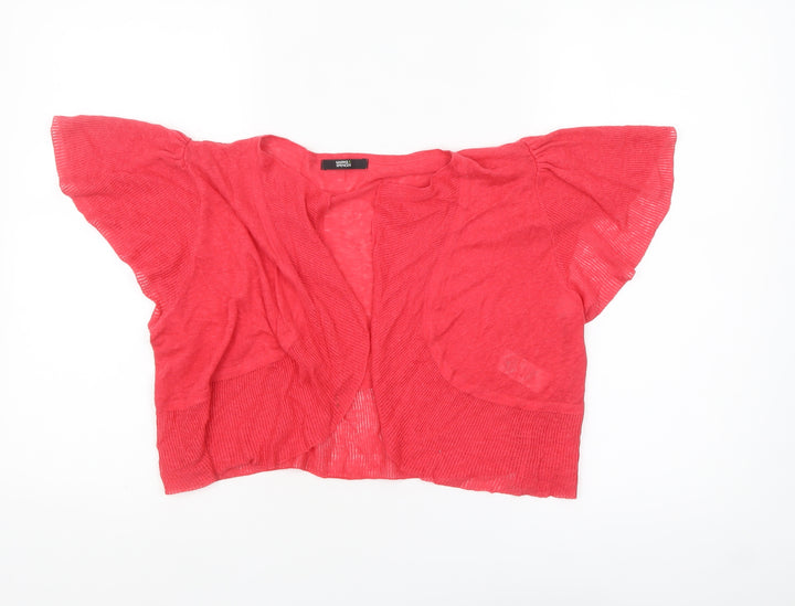 Marks and Spencer Women's Red Linen Blend Short Sleeve Open Cardigan Size 14
