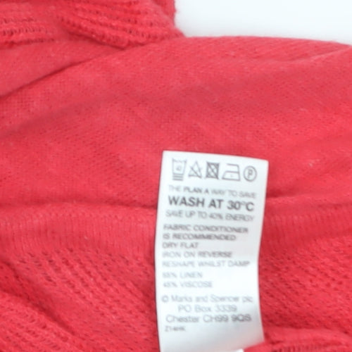 Marks and Spencer Women's Red Linen Blend Short Sleeve Open Cardigan Size 14