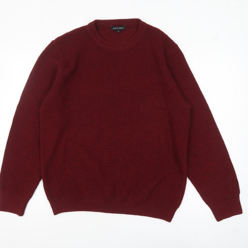 Austin Reed Men's Red Waffle Knit Merino Wool Blend Jumper L