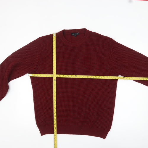 Austin Reed Men's Red Waffle Knit Merino Wool Blend Jumper L