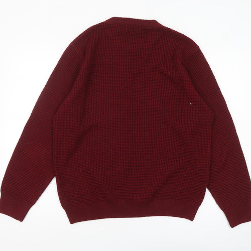 Austin Reed Men's Red Waffle Knit Merino Wool Blend Jumper L