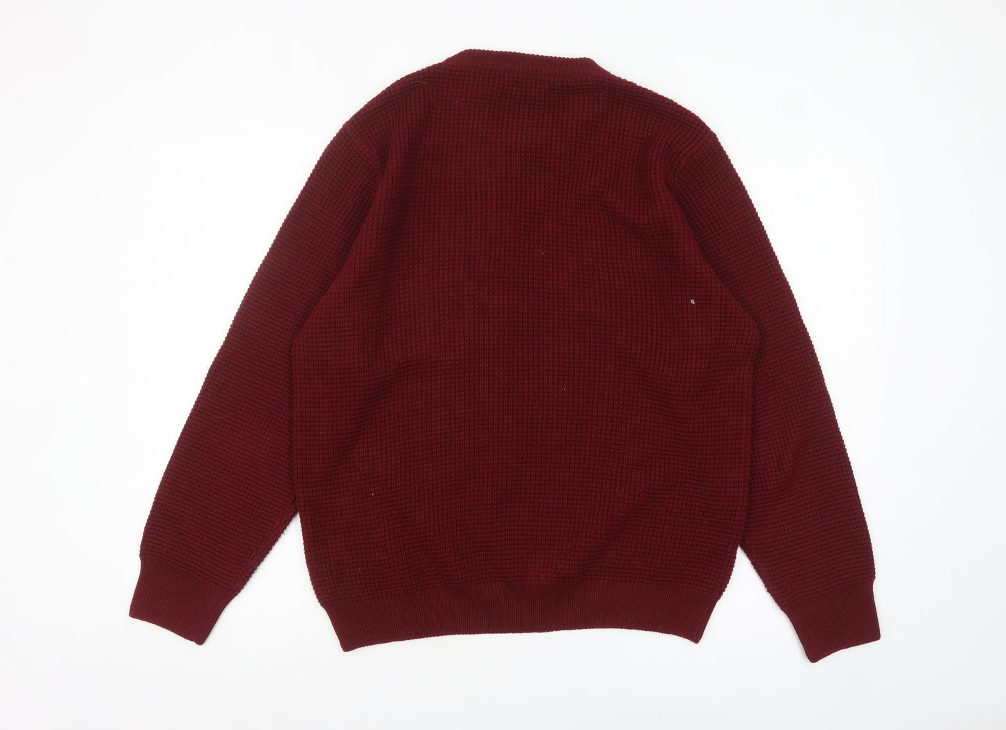 Austin Reed Men's Red Waffle Knit Merino Wool Blend Jumper L
