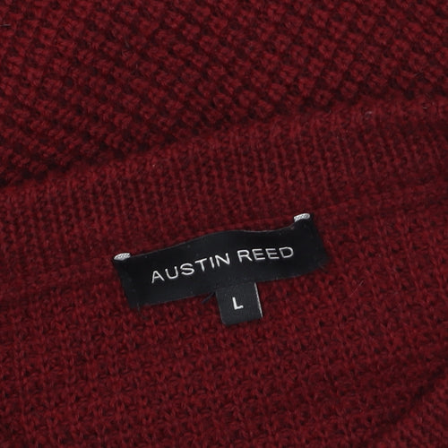 Austin Reed Men's Red Waffle Knit Merino Wool Blend Jumper L