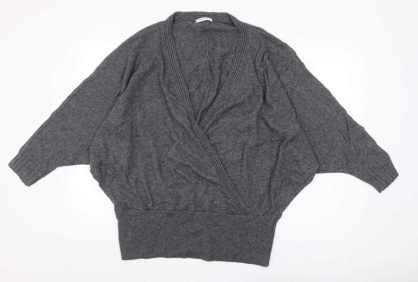 Artigiano Womens Grey Lambswool Blend Cardigan Size 20 V-Neck Knit Jumper