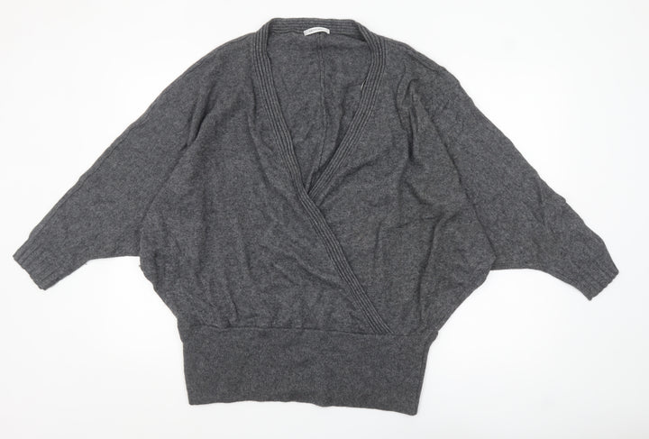 Artigiano Womens Grey Lambswool Blend Cardigan Size 20 V-Neck Knit Jumper